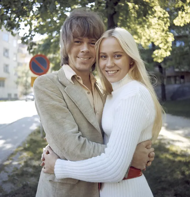 ABBA. Agnetha Fältskog. Singer. Member of the pop group ABBA. Born 1950. Pictured here with her fiance Björn Ulvaeus 1970 whom she married on 6 July 1971. Photo: Kristoffersson