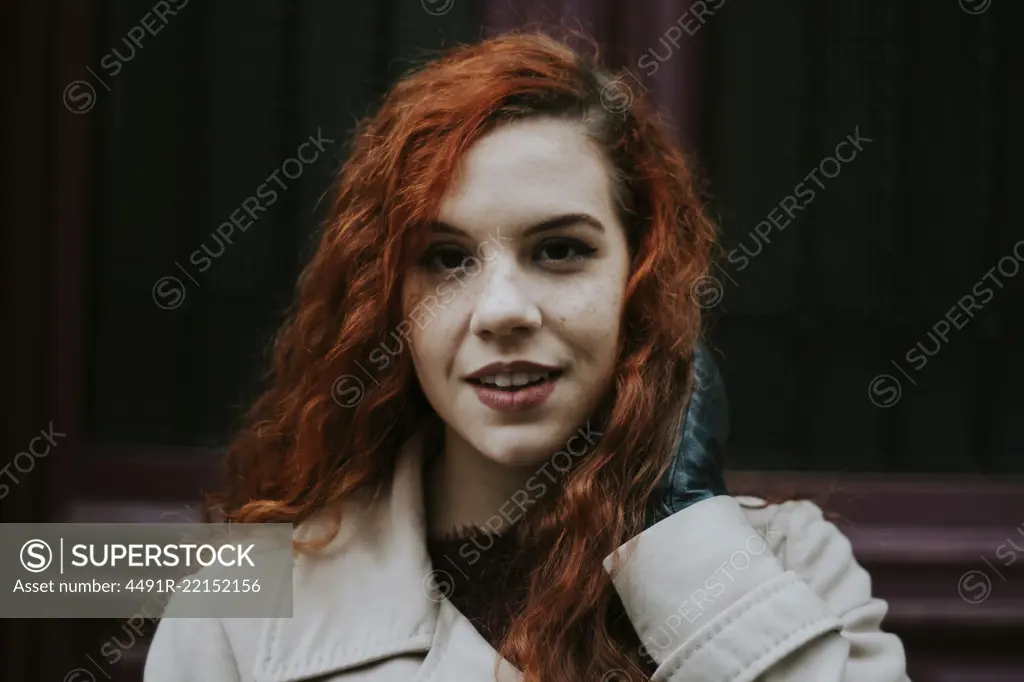 Redhead woman on street