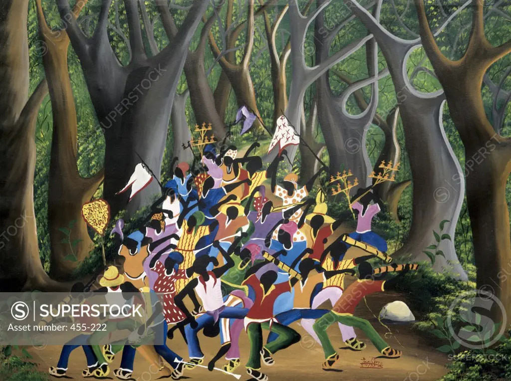 Voodoo Dance in the Forest,  by Jean Pierre,  oil on canvas,  Haiti,  Private Collection