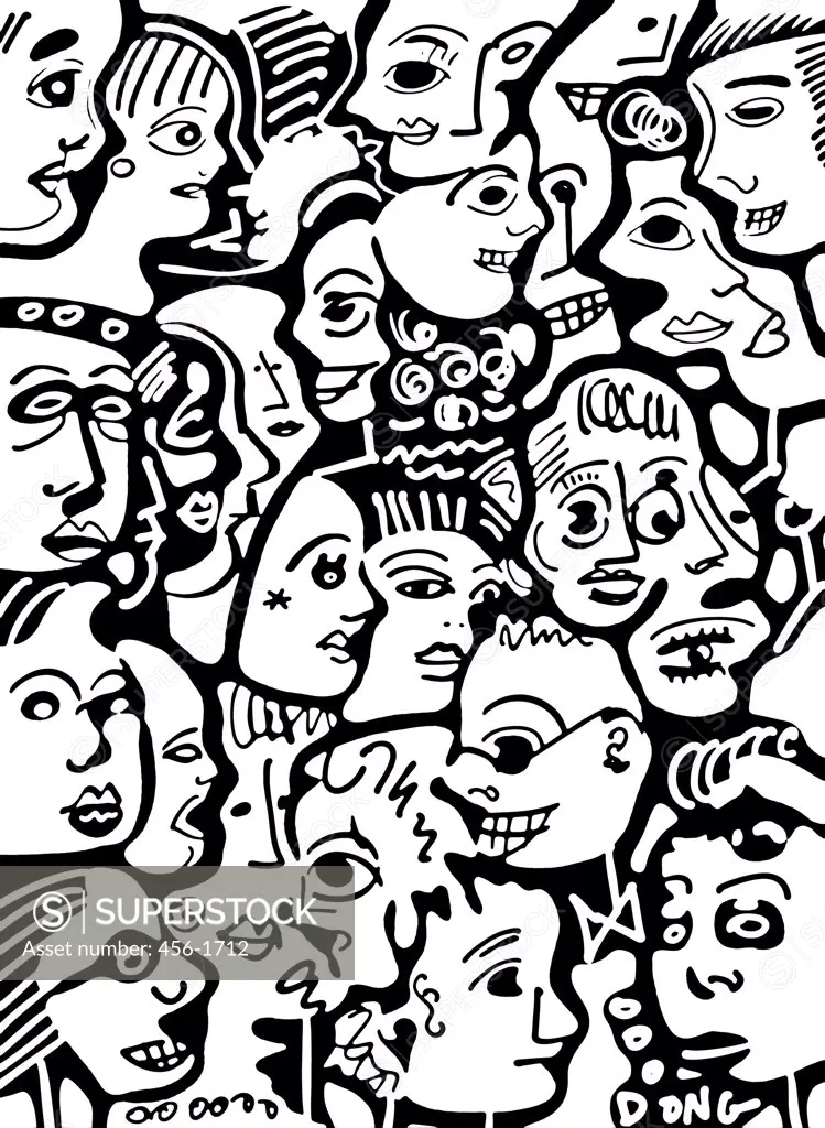 B&w caricature crowd, 2007, Diana Ong (b.1940/Chinese-American) Computer Graphics