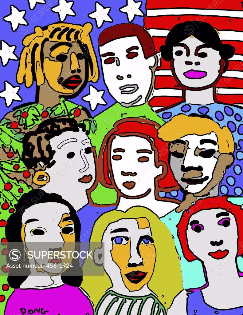 Super flag day groupies, 2007, Diana Ong (b.1940/Chinese-American) Computer Graphics