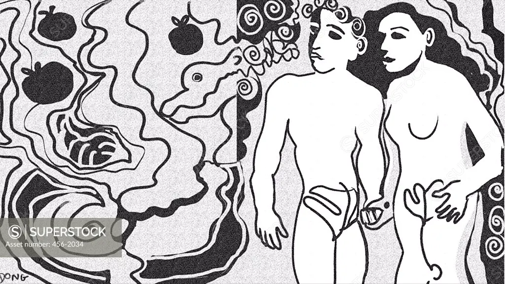 B&W Adam & Eve, 2007, Diana Ong (b.1940/Chinese-American) Computer Graphics