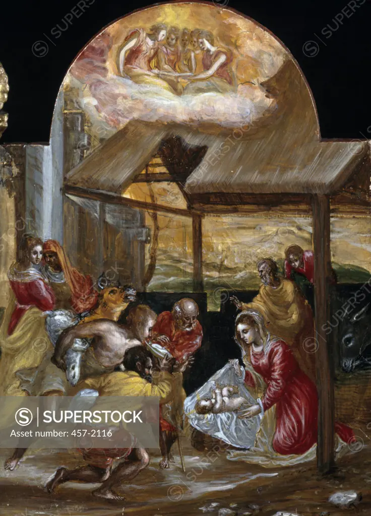 Portable Altar-Adoration of the Shepherds  (Altarolo Portatile, Adorazione dei Pastori) 1560-1565 El Greco (1541-1614/Greek) Tempera on Wood Pinacoteca Estense, Modena, Italy