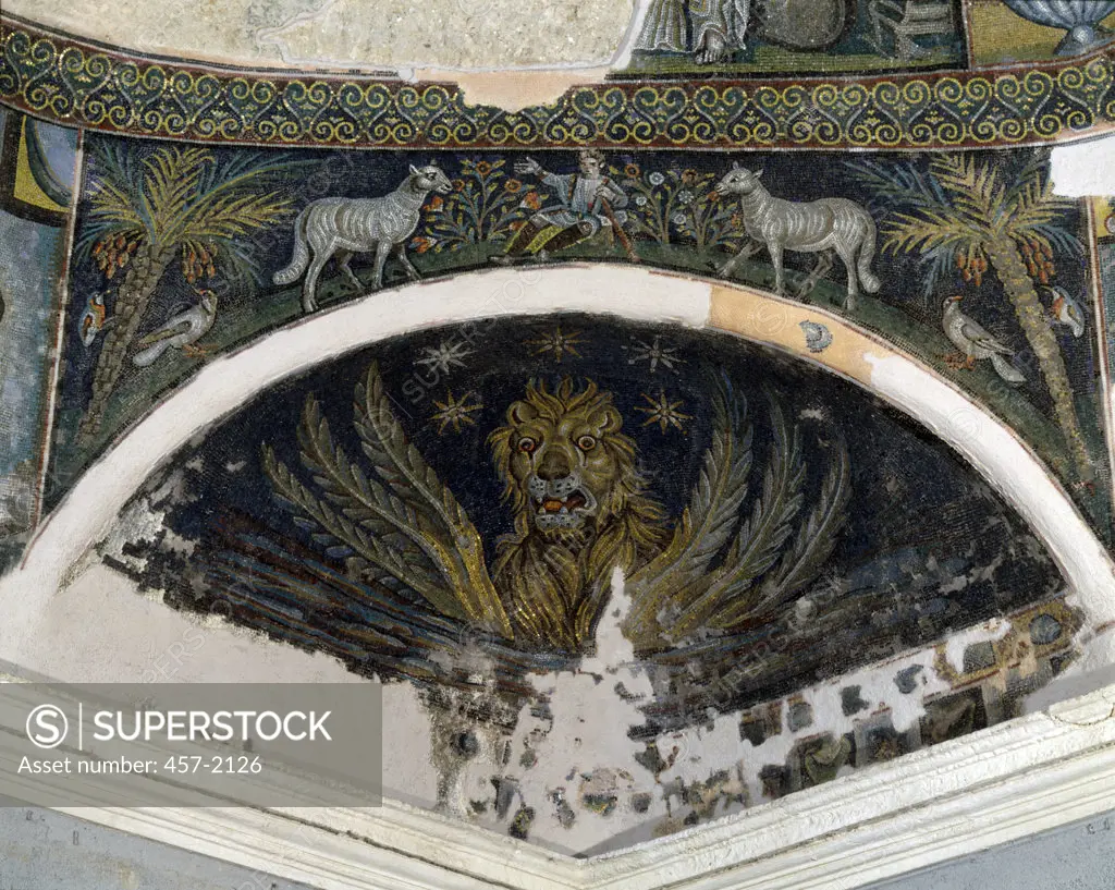 Italy, Napoli, San Giovanni in Fonte, Lion, early Christian mosaic, 5th century