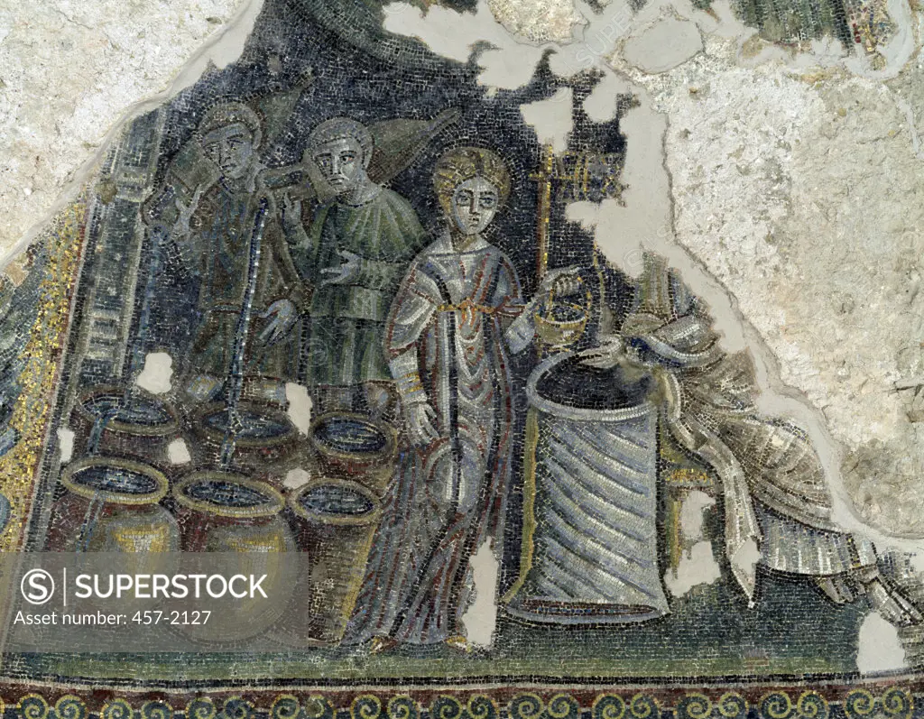 Italy, Napoli, San Giovanni in Fonte, Jesus and the Samaritan, early Christian mosaic, 5th century