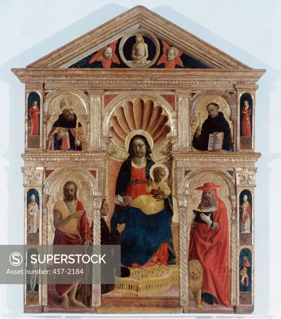 Fornari Polyptych-Madonna & Child On Throne St. John The Baptist And Gerolamo Foppa, Vincenzo(1427/30-1515/16 Italian) Tempera On Wood Pinacoteca Civica, Savona, Italy 
