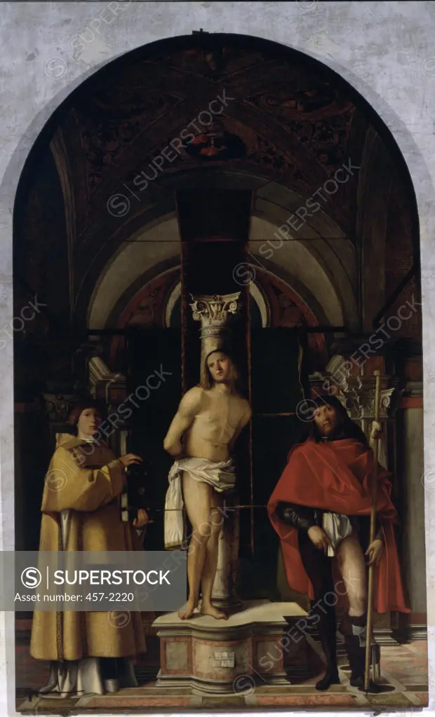 Saint Sebastian With Saints San Sebastiano E Santi Giovanni Buonconsiglio (ca.1465-ca.1535 Italian) Oil On Wood San Giacomo dall'Orio, Venice, Italy