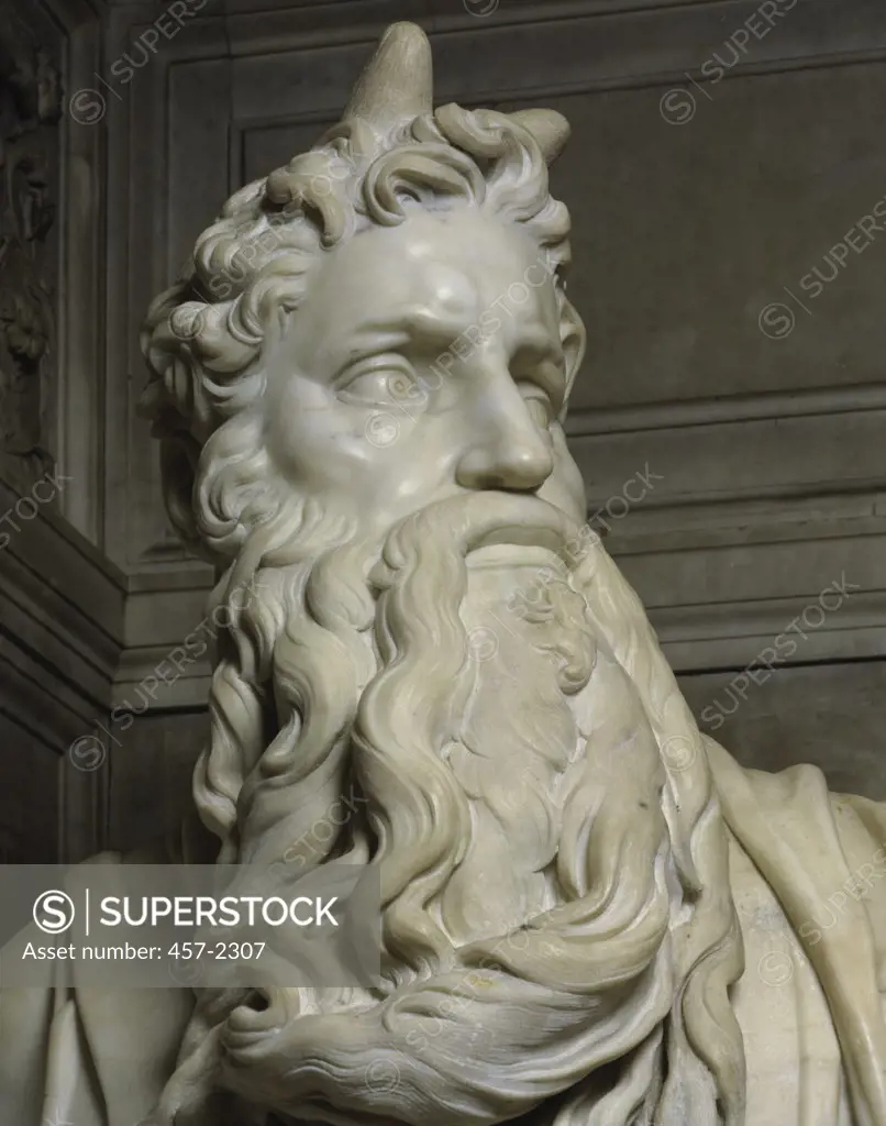 Moses (Detail Of Face)  Michelangelo Buonarroti (1475-1564/Italian) Marble San Pietro in Vincoli, Rome, Italy 