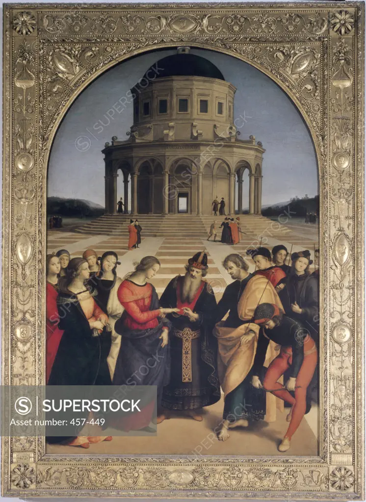 Marriage of the Virgin  1504 Raphael(1483-1520 Italian) Oil on wood panel Pinacoteca di Brera, Milan, Italy