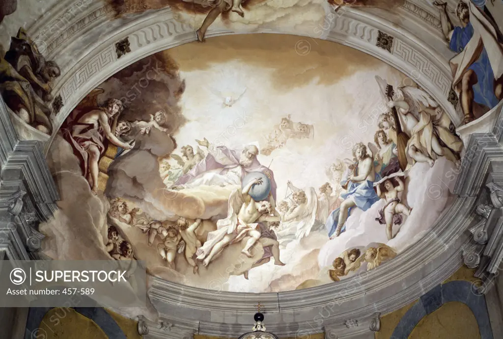 Italy, Padua, Santa Giustina, Eternal Father with Angels and Apostles by Sebastiano Ricci, fresco, 1659-1734