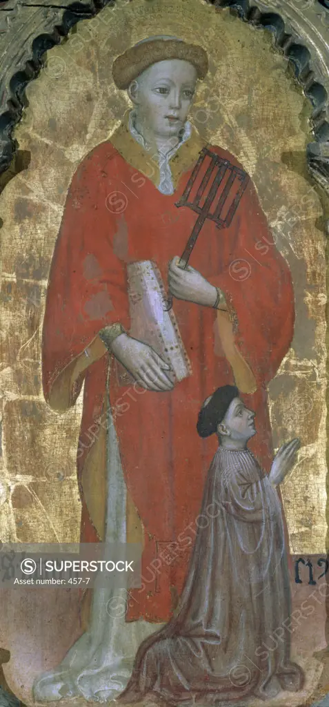 Saint Laurence,  from Polyptych by Master of Roncaiette,  oil on wood panel,  (15th Century),  Roncaiette Parish