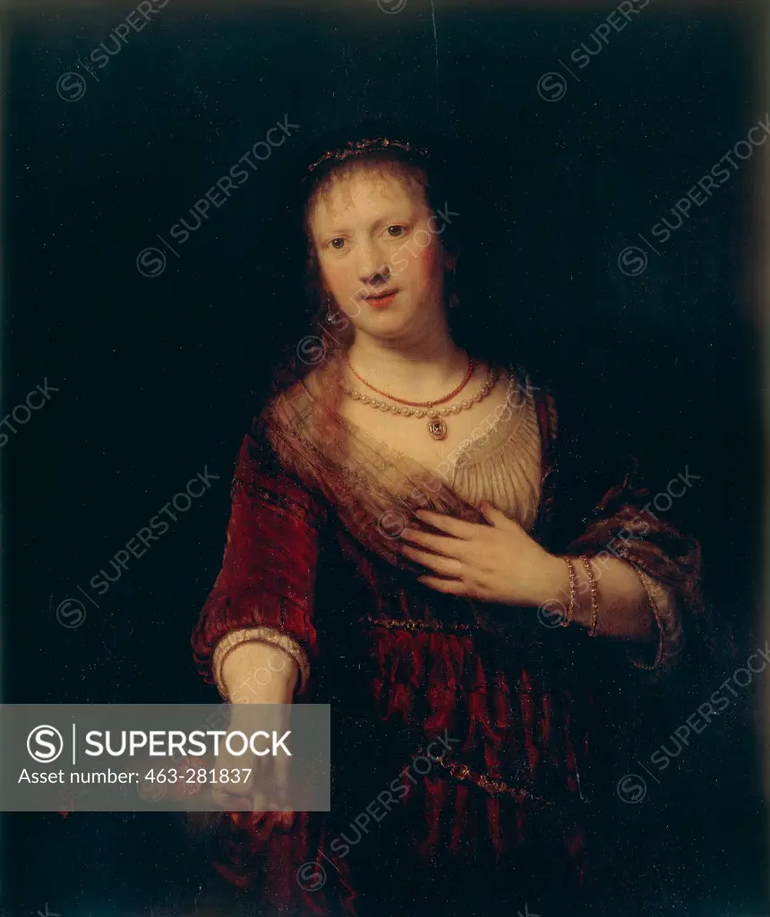 Rembrandt;Saskia with red flower