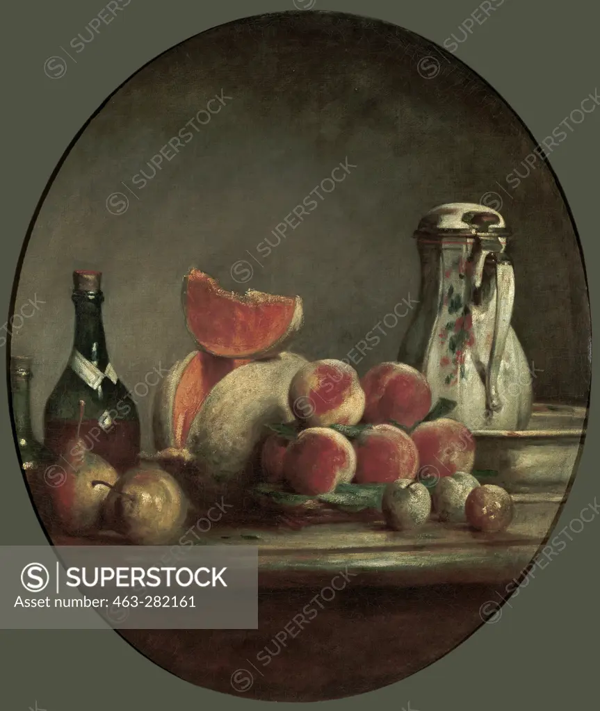 J.B.S.Chardin, Angeschnittene Melone -  - J.B.S.Chardin/Melons, poires, peches...