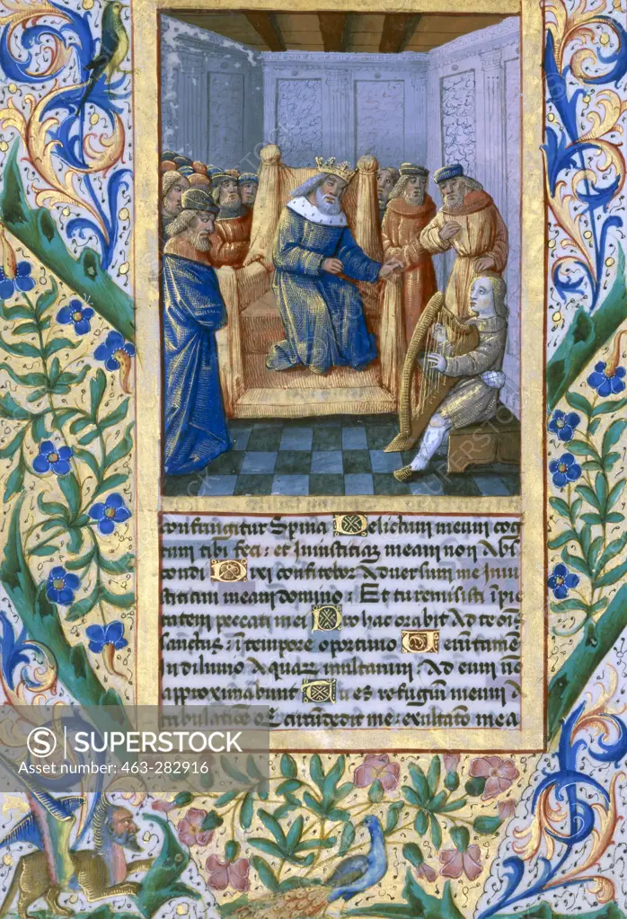 David plays for Saul / Book illum. 1490