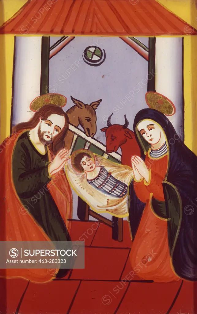 Birth of Christ / behind-glass painting
