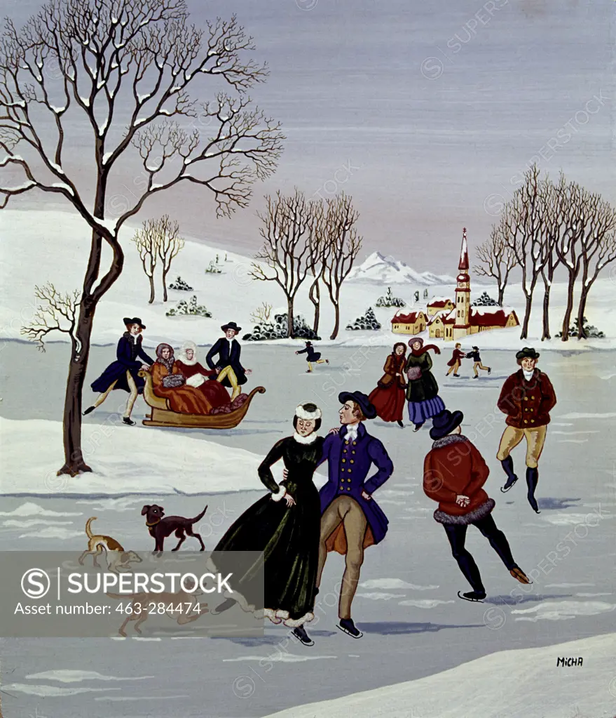Ice Skating / Painting by Koeck / 1830