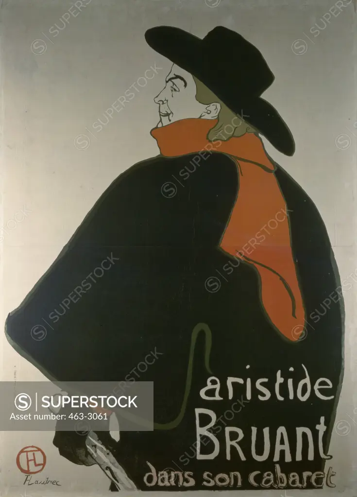 Aristide Bruant Dans Son Cabaret 1893 Henri de Toulouse-Lautrec (1864-1901 French)  Poster Staatliche Kunstsammlungen, (Galerie Neue Meister), Dresden, Germany