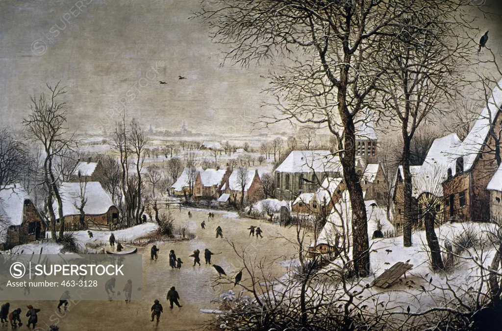 Winter Scene With Ice Skaters And Birds 16th Century Pieter Bruegel the Elder (ca.1525-1569 Flemish) Painting