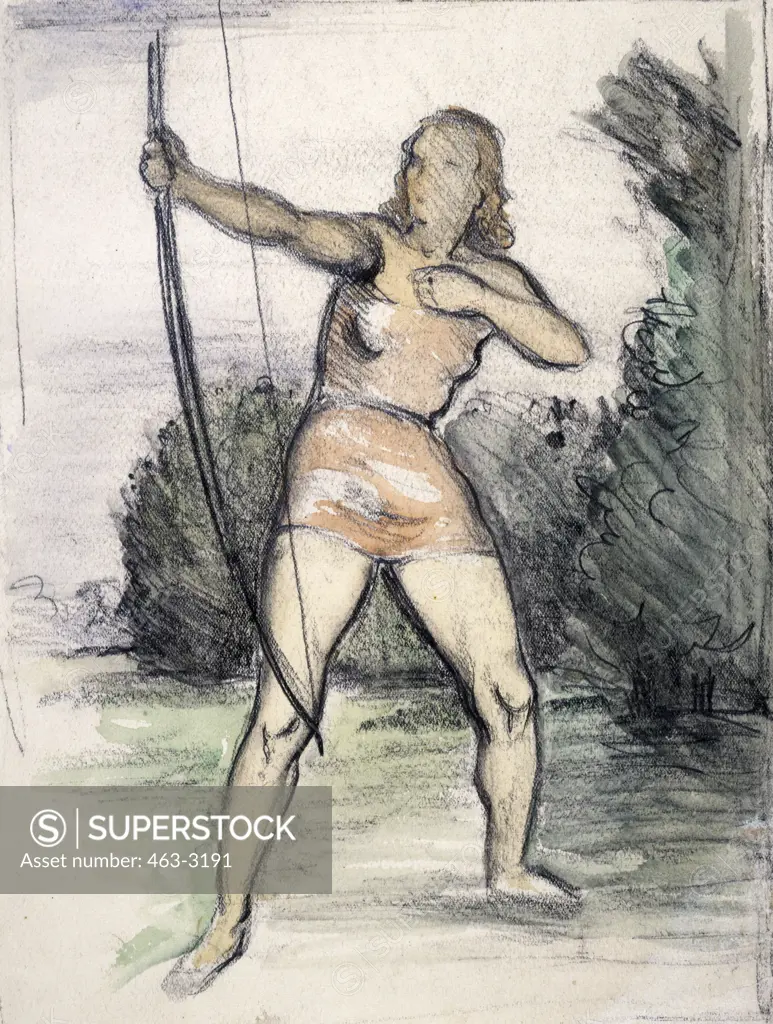 Woman Doing Archery by Marcus Wittig,  drawing,  1935