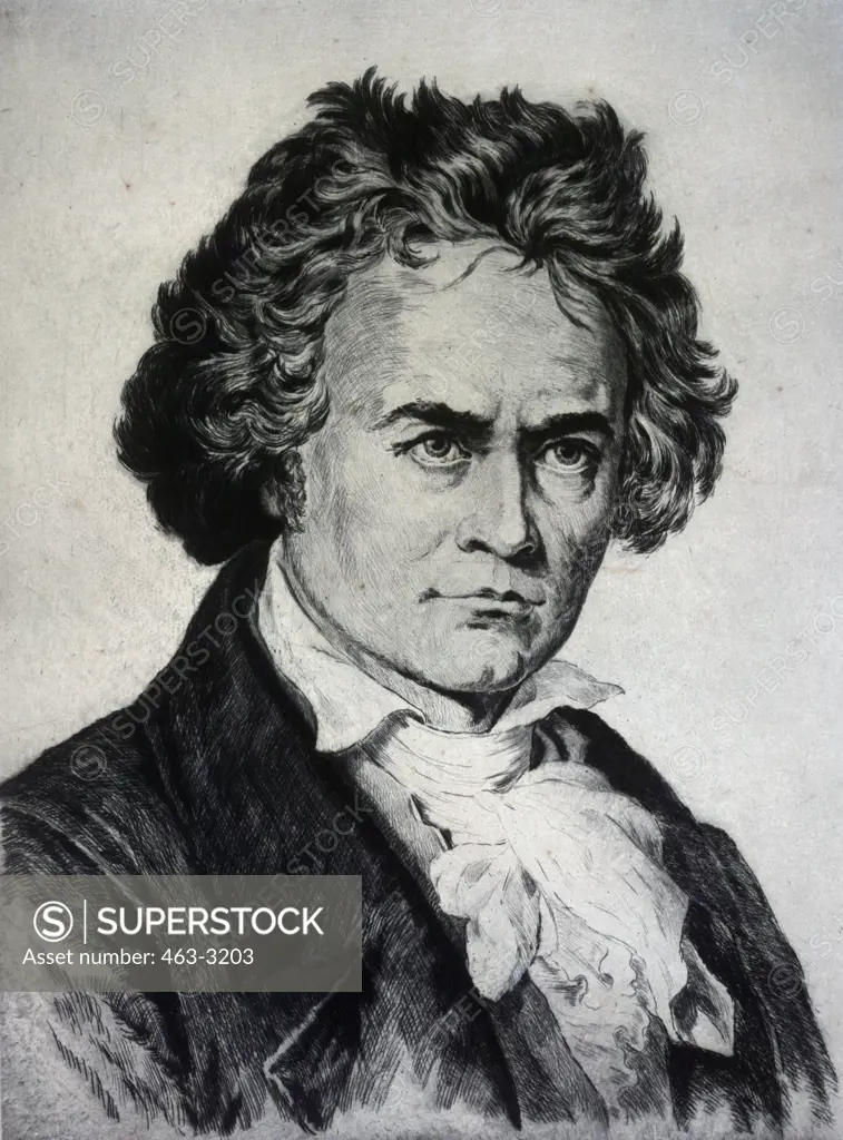 Portrait of Ludwig Van Beethoven,  artist unknown,  etching,  1910