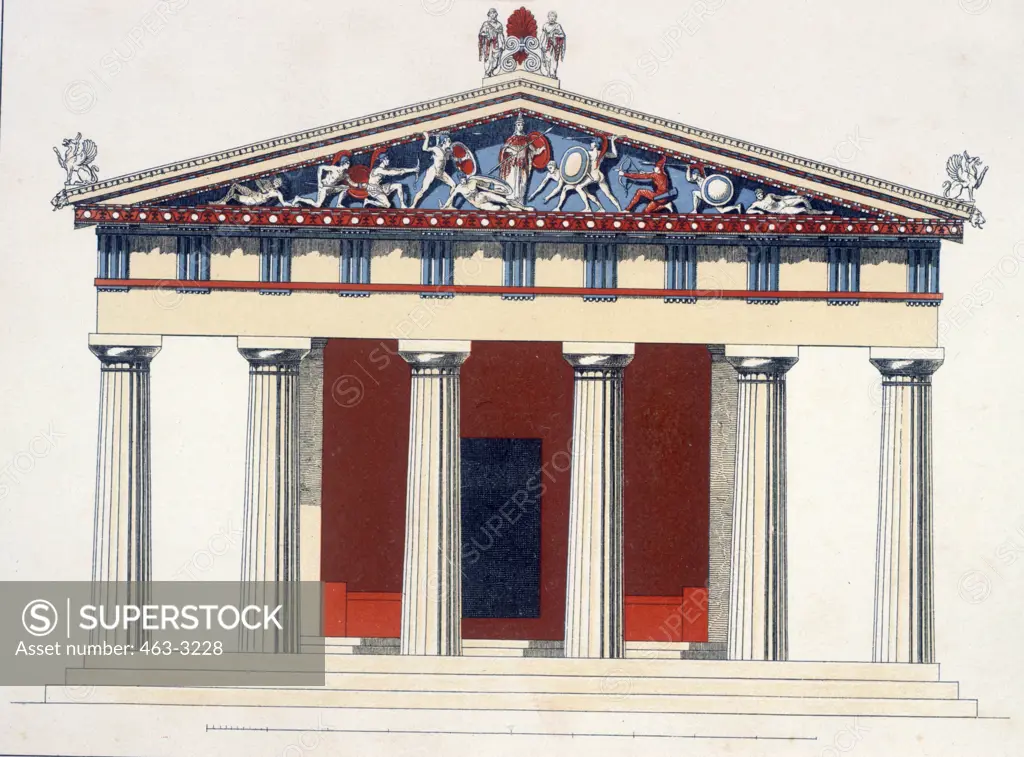 Greece,  Agina Island,  reconstruction of Temple of Aphaia,  Elevation of the Western Front Architecture