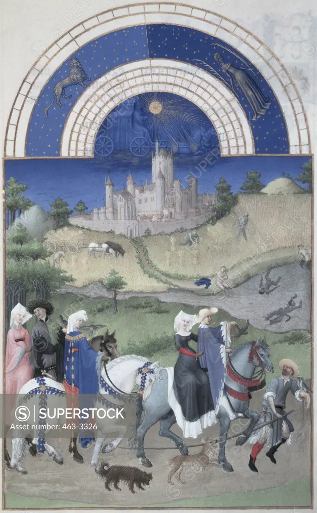 Les Tres Riches Heures Du Duc De Berry-August 1416 Limbourg Brothers (Fl.1400-1416 Flemish) Illuminated Manuscript Musee Conde, Chantilly, France