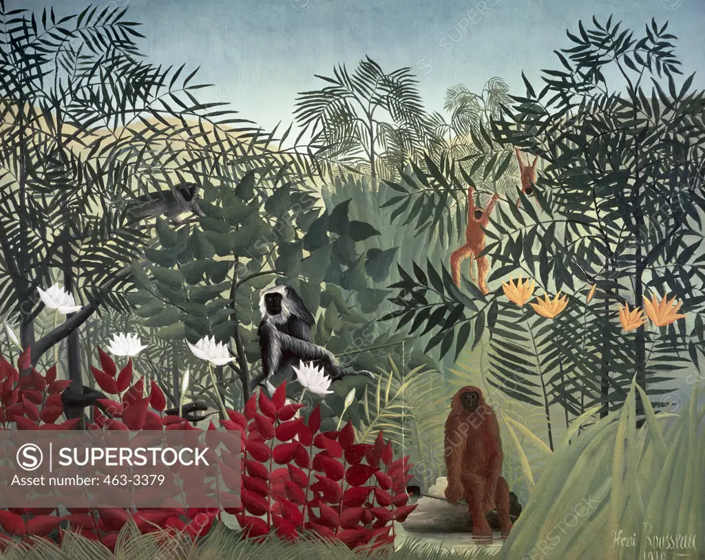Tropical Jungle With Monkeys 1910 Henri Rousseau (1844-1910 French) Painting John Hay Whitney Collection, New York, USA