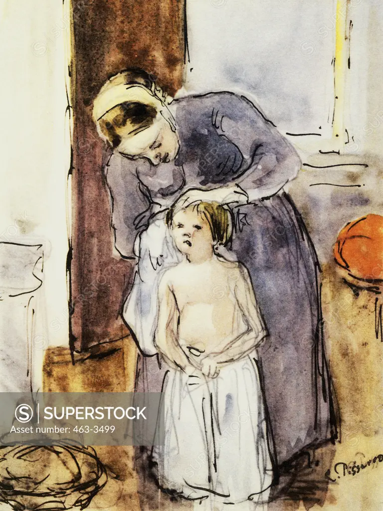 La Toilette  1883 Camille Pissarro (1830-1903 French) Watercolor Private Collection