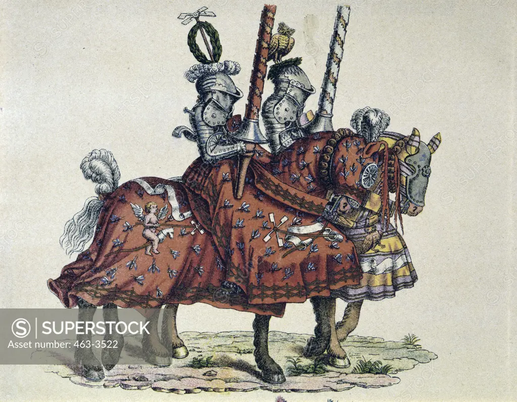 Knights Riding to a Tournament Hans Burgkmair (1473-1531 German) Colored Drawing