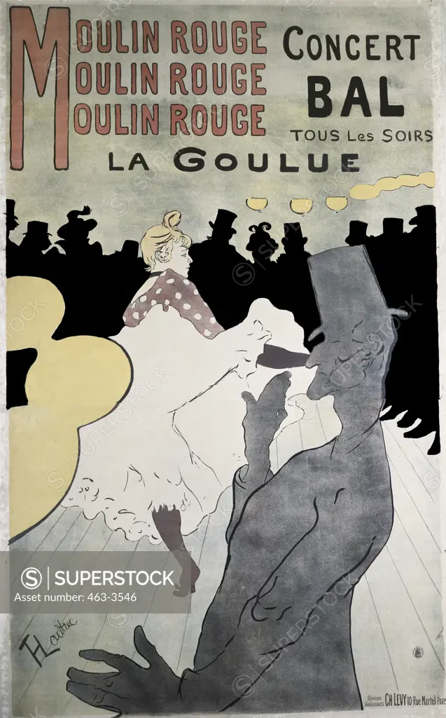 Moulin Rouge: La Goulue  1891 Henri de Toulouse-Lautrec (1864-1901 French) Color Lithograph Staatliches Kunstsammlungen, (Kupferstichkabinett) Dresden, Germany