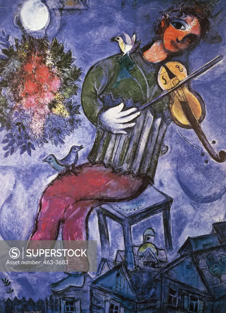 Blue Violinist, The  1947 Chagall, Marc(1887-1985 Russian) Oil On Canvas;Private Collection 