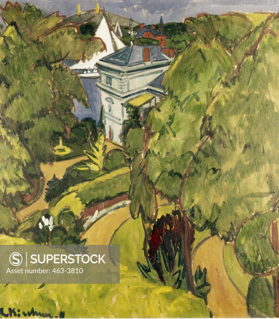 Countryside (Villa at Gruenau) by Ernst Ludwig Kirchner,  1880-1938 German,  oil on canvas,  Germany,  Stuttgart,  Kunstkabinett,  1911