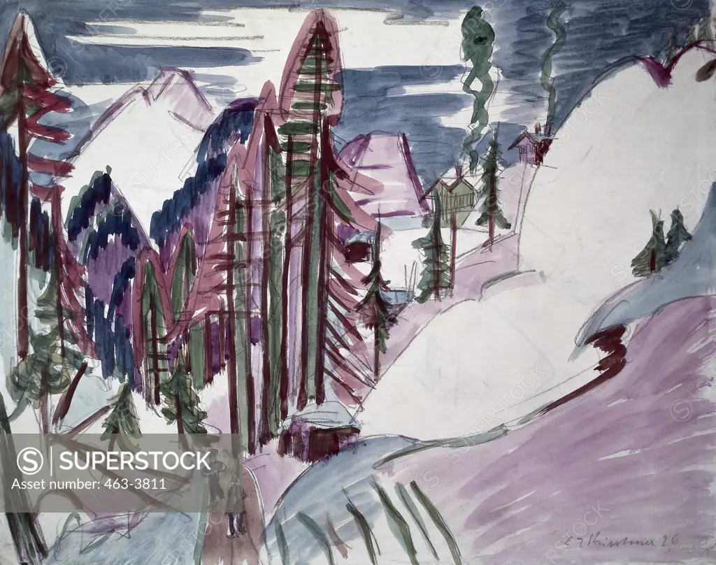 Valley At Davos 1926 Ernst Ludwig Kirchner (1880-1938 German) Watercolor Kunstmuseum Basel, Switzerland
