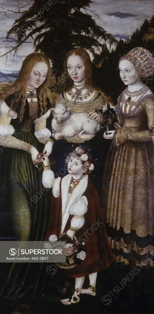 Saints Dorothea, Agnes and Kunigunde Lucas Cranach the Elder 1472-1553  German Gemaldegalerie, Dresden, Germany 