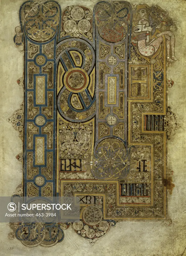 Book of Kells: Initial of the Evangelium of Mark 8th Century Manuscripts Trinity College, Dublin, Ireland