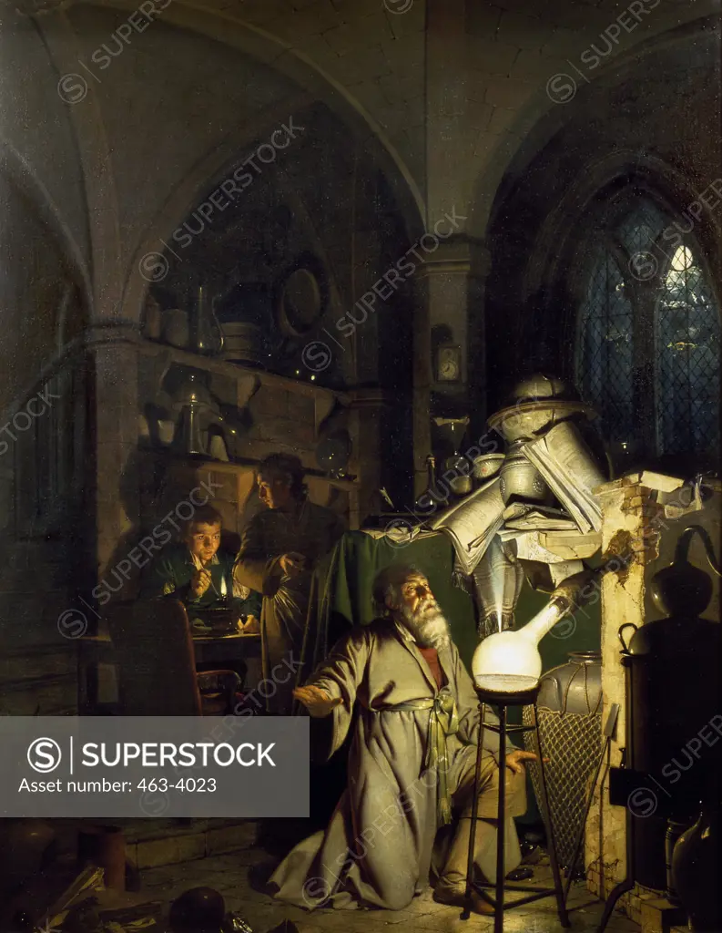 The Alchemist (The Discovery of Phosphorus Through Henning Fire in Hamburg 1669) Joseph Wright of Derby (1734-1797 British) Derby Museum & Art Gallery, England 