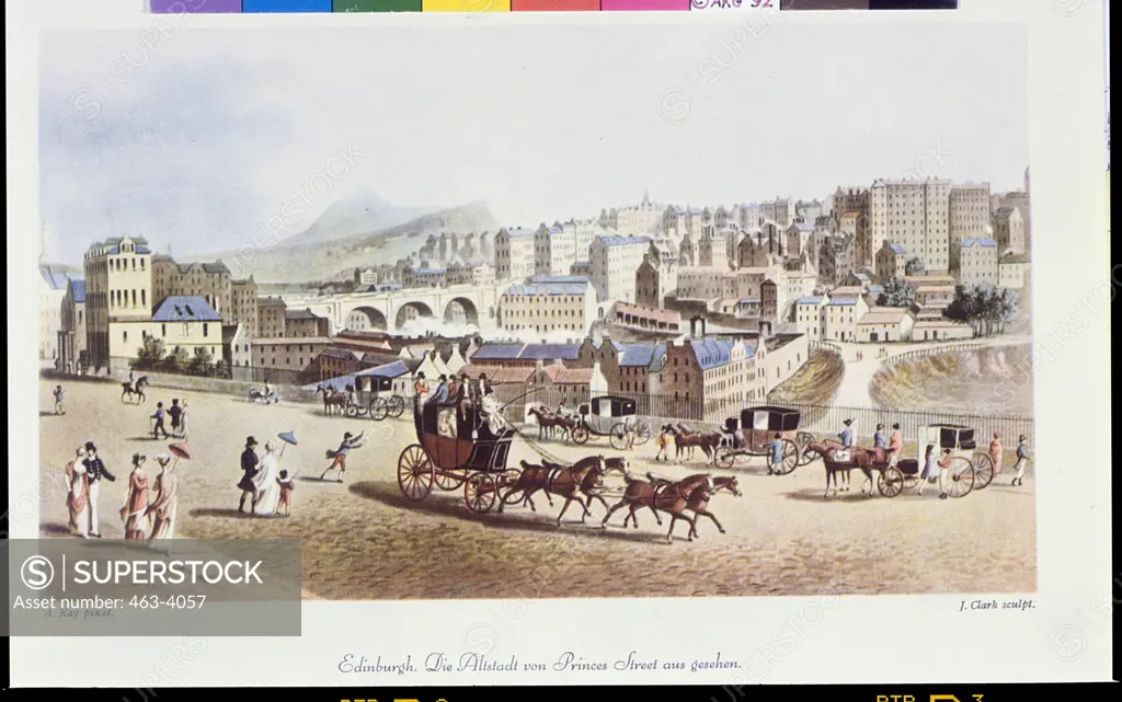Old Town As Seen From Princess Street 1810 J. Clark (19th C.) Colored Etching