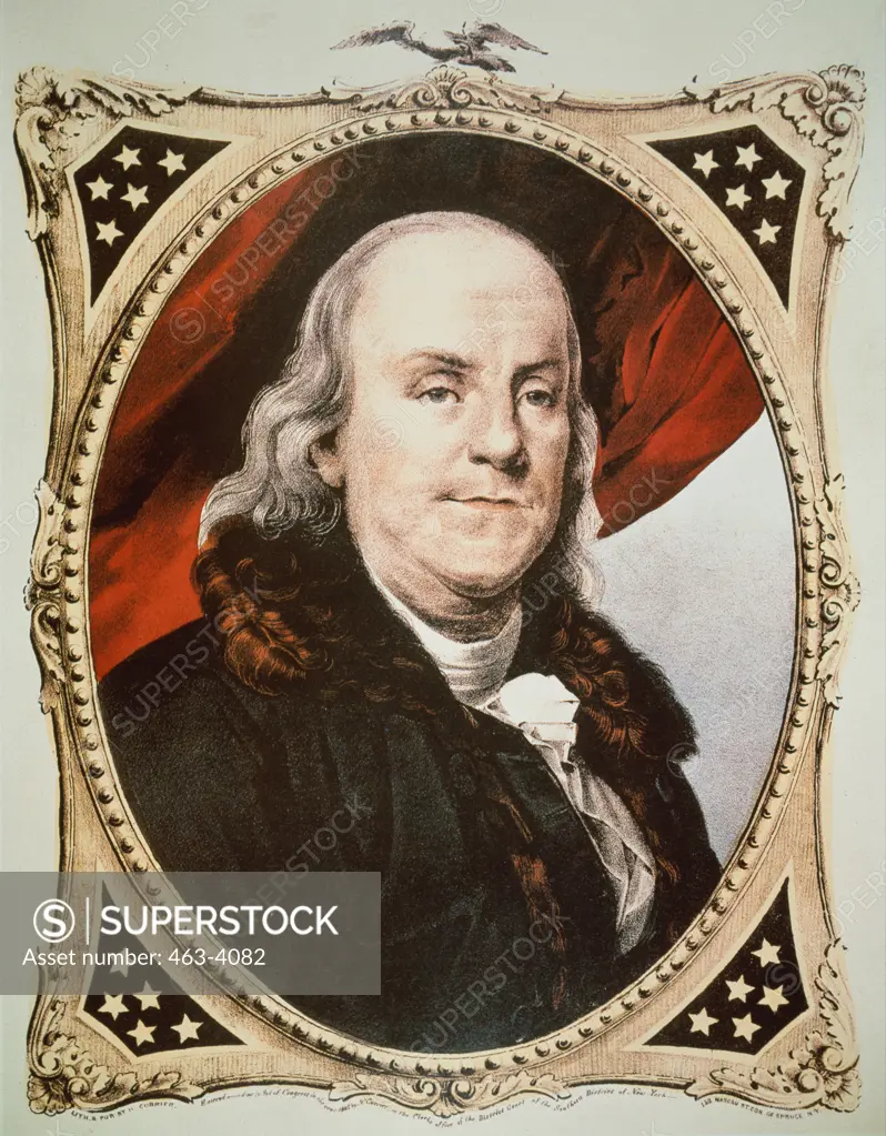 Portrait of Benjamin Franklin  1784 Joseph Siffred Duplessis (1725-1802 French)  Chalk lithography 