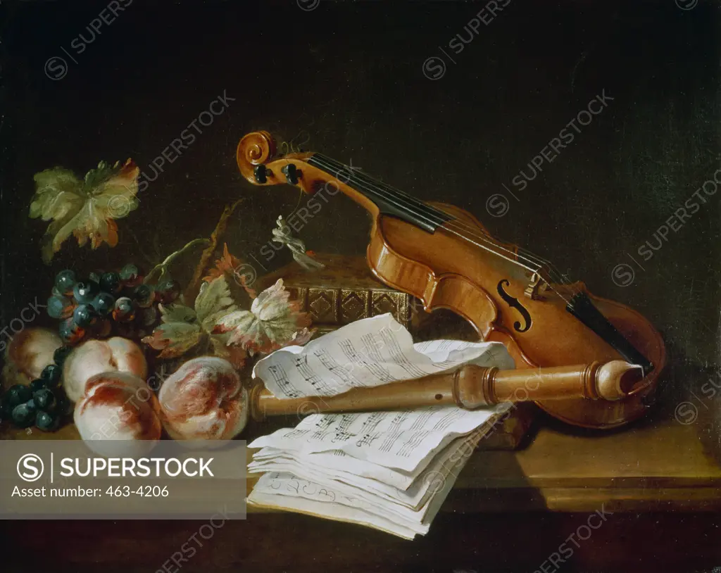 Still Life with Violin and Recorder 1741 Jean Baptiste Oudry (1686-175 French)