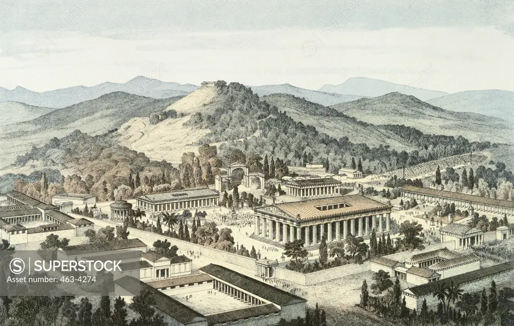 View Of The Ancient City Of Olympia 1890 World History/Greece Color Lithograph