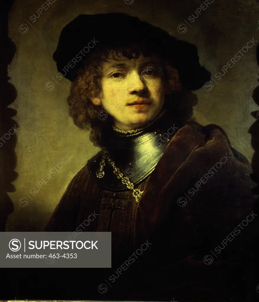 Self-portrait With Iron Collar by Rembrandt Harmensz van Rijn,  1606-1669,  Dutch,  oil on canvas,  Italy,  Florence,  Galleria degli Uffizi,  1633/34