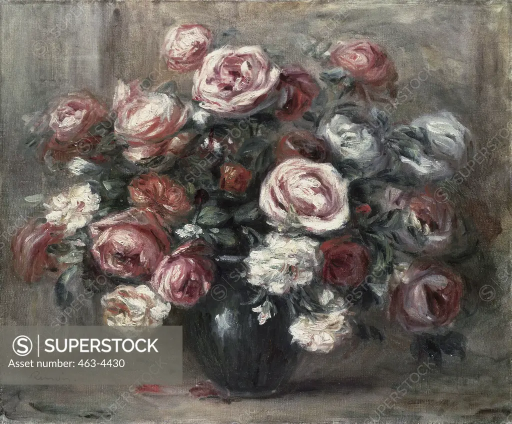 Rose Still Life  Pierre Auguste Renoir (1841-1919 French) Oil on canvas Museum der Bildenden Kunste, Leipzig, Germany