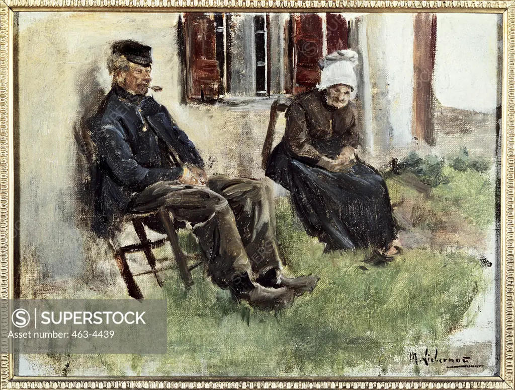 Study from Holland: Elderly Couple in Front of Their Home Max Liebermann (1847-1935 German) Oil on canvas Gemaldegalerie, Dresden, Germany