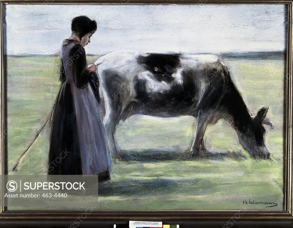 Girl with Cow  Max Liebermann (1847-1935 German) Pastel Pushkin Museum of Fine Arts, Moscow, Russia
