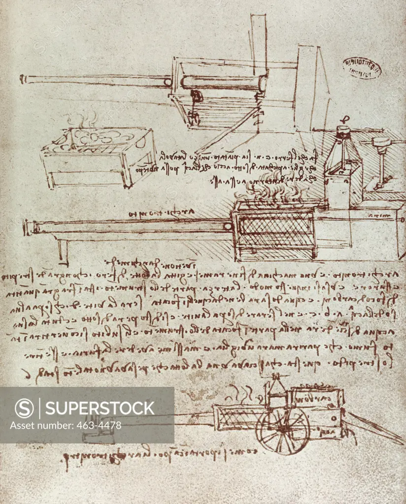 Steam Canon, 1488-97 Leonardo Da Vinci 1452-1519 Florentine Bibliotheque De L'Institut De France, Paris  