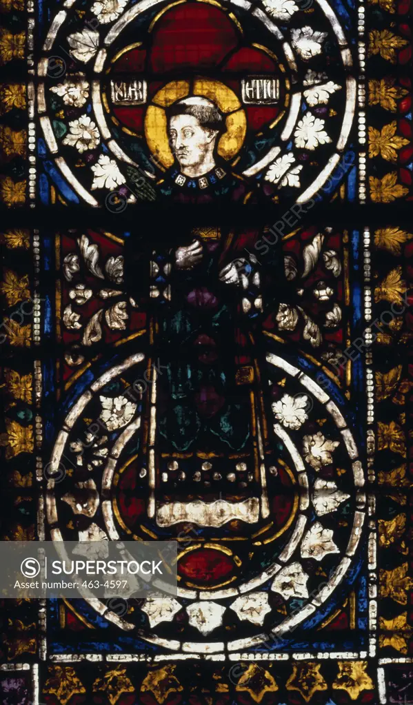 St. Laurentius - Right Window Detail of The Martin's Chapel (Lower Church),  stained glass,  Italy,  Assisi,  Church of San Francesco,  1253