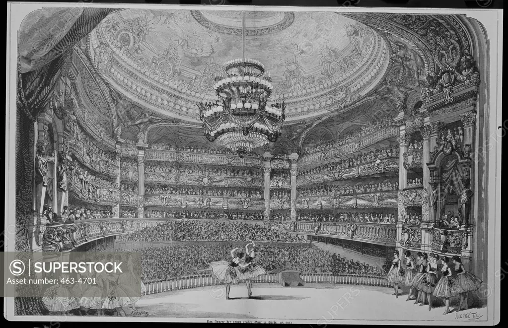 Paris Opera, Inside View  1874 Charles Fichot (1817-1903 French) Woodcut Print