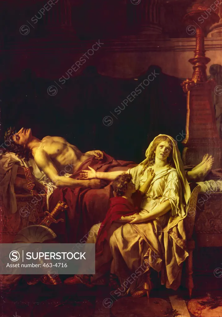 Andromache Mourning Hector,  by David Jacques-Louis,  1748-1825 French,  oil on canvas,  France,  Paris,  Musee du Louvre,  1783