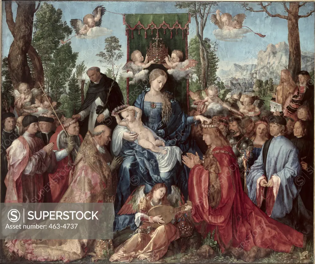 The Feast of the Rosegarlands 1506 Albrecht Durer (1471-1528 German) Oil on wood panel National Gallery, Prague, Czech Republic