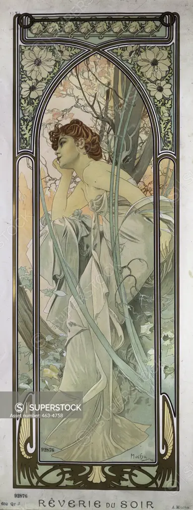 Reverie du Soir  1899 Alphonse Mucha (1860-1939 Czech) Color lithograph Staatliches Kunstsammlungen, (Kupferstichkabinett)Dresden, Germany